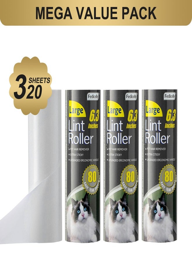 Fedicelly Large Lint Rollers Pet Hair Extra Sticky Refills,Mega Value Set 6.3 inches Wider with 320 Sheets for Cat and Dog Hair Removal,80 Sheets Per Roller - Image 2